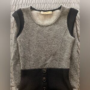 Christian Dior Paris Gray Knit Sheath Dress with Ribbed Waist Belt